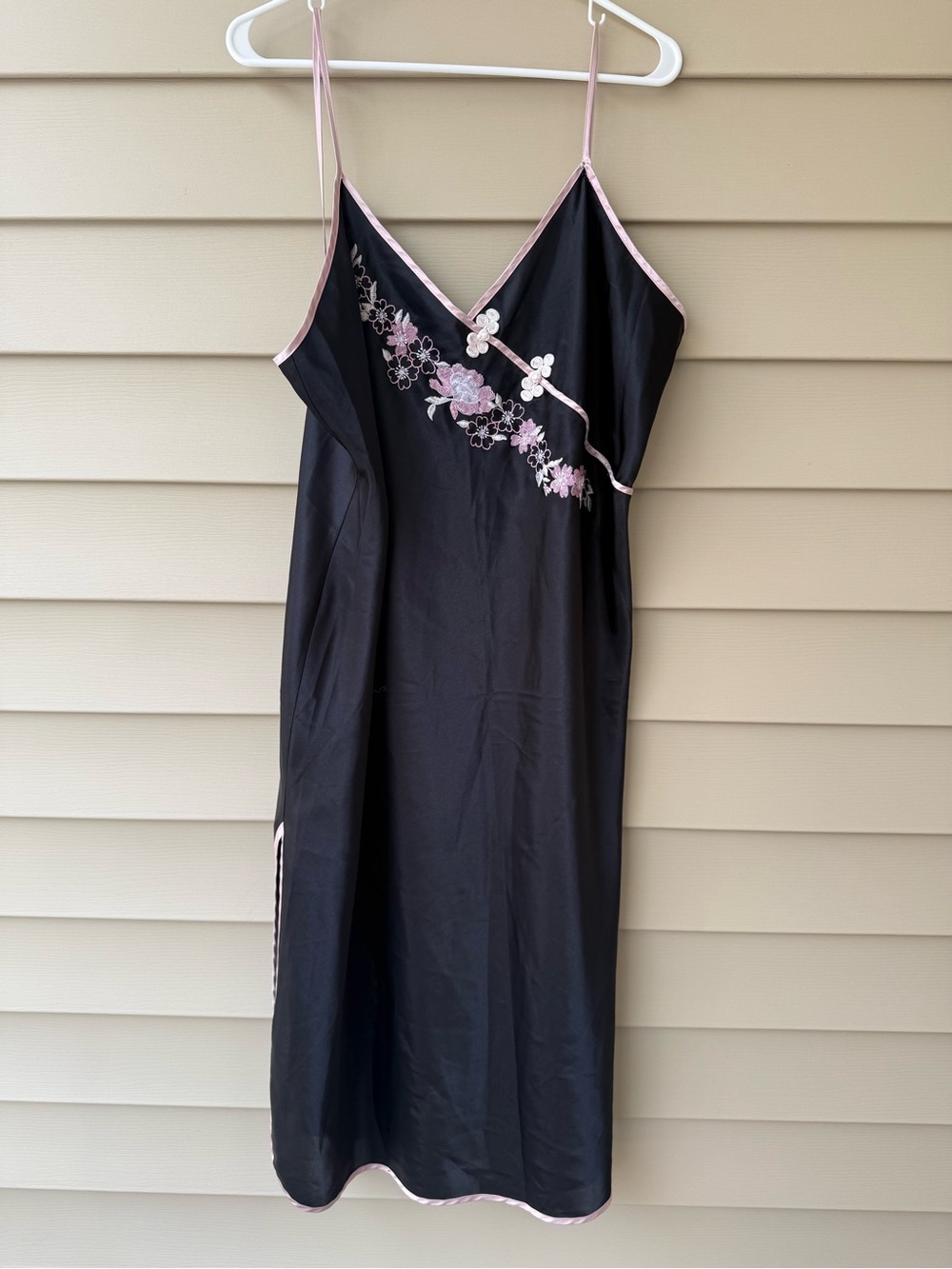 Vintage California Dynasty Plus Size Satin Slip Dress Black Pink Floral